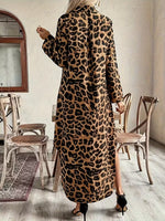 Women's Leopard Print Collared Pocket Shirt Dress