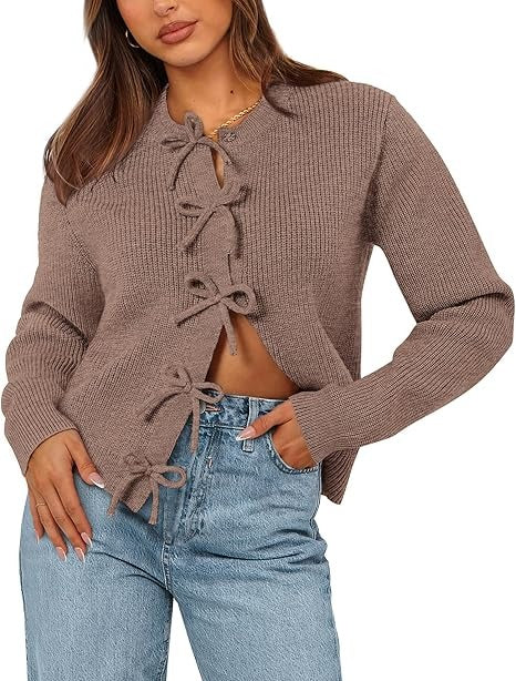 Women's Bow Tied Ribbed Knit Cardigan