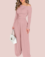 Women's Chic Off-Shoulder Jumpsuit With Pearls