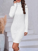 Women's Sexy Bodycon Turtleneck Cable Knitted Dress