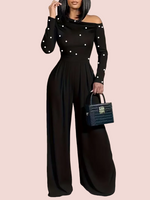 Women's Chic Off-Shoulder Jumpsuit With Pearls