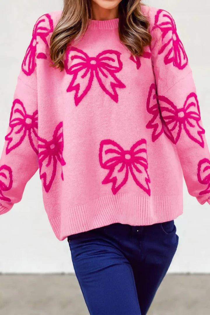 Valentine's Day Pink Bow Knit Sweater
