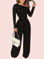 Women's Chic Off-Shoulder Jumpsuit With Pearls