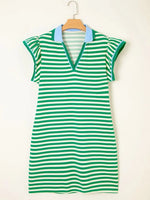 Women's Stripe V-Neck Polo Mini Dress