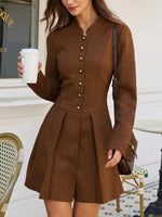 Ruched Button A-Line Mini Dress