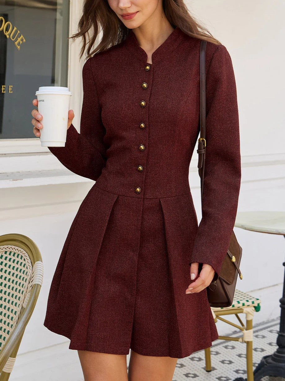 Ruched Button A-Line Mini Dress