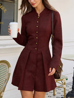 Ruched Button A-Line Mini Dress