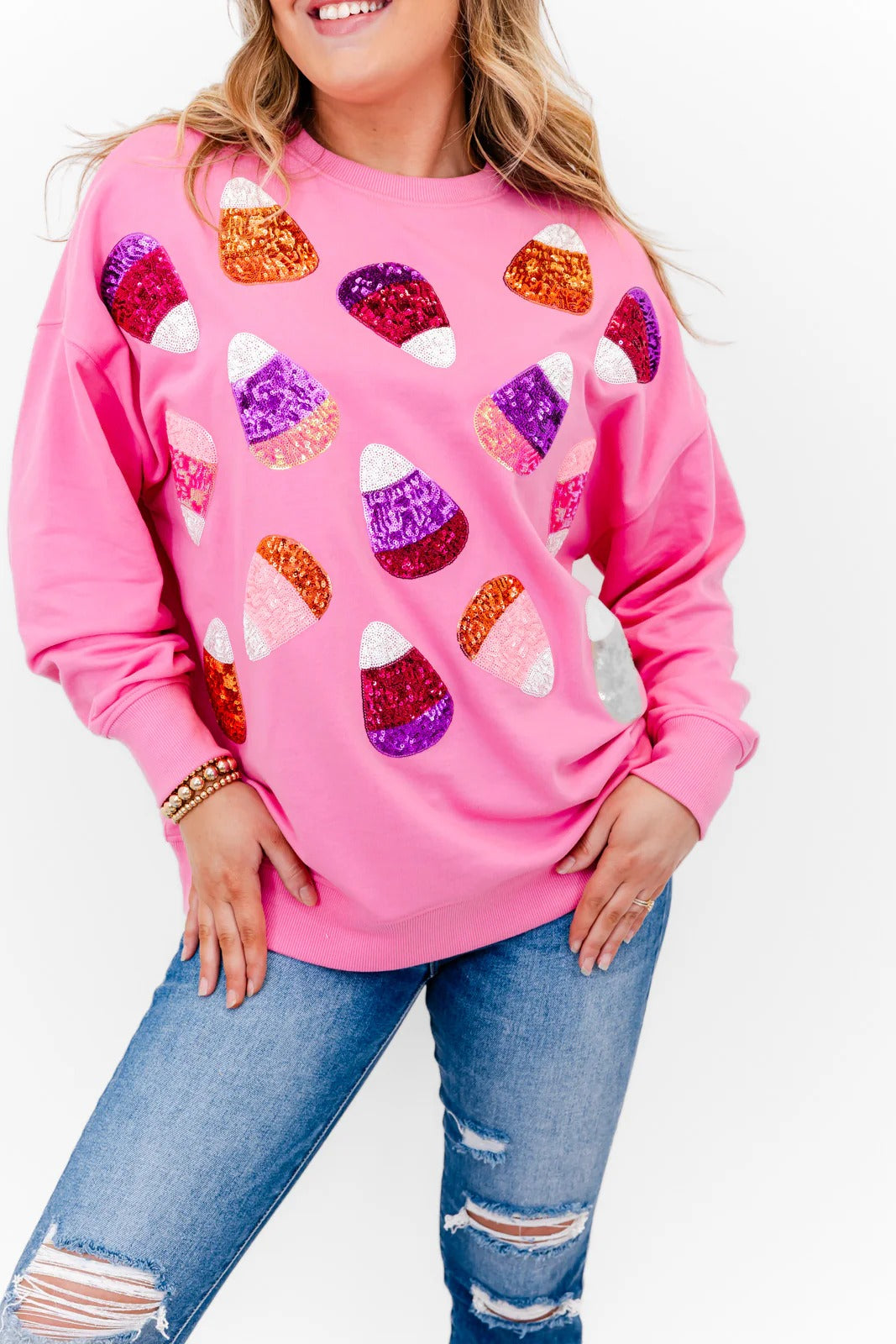 Women's Candy Corn Sequin Embellished Sweatshirt