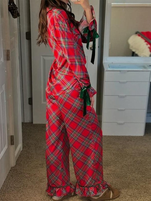 Women's Christmas Bow-Tie Plaid Pajamas