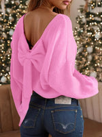 Women's V-Back Bow Detail Knit Sweater