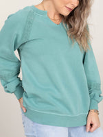 Women's Relaxed Fit V-Neck Sweatshirt with Lace Inserts