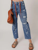Casual Women's Distressed Drawstring Jeans