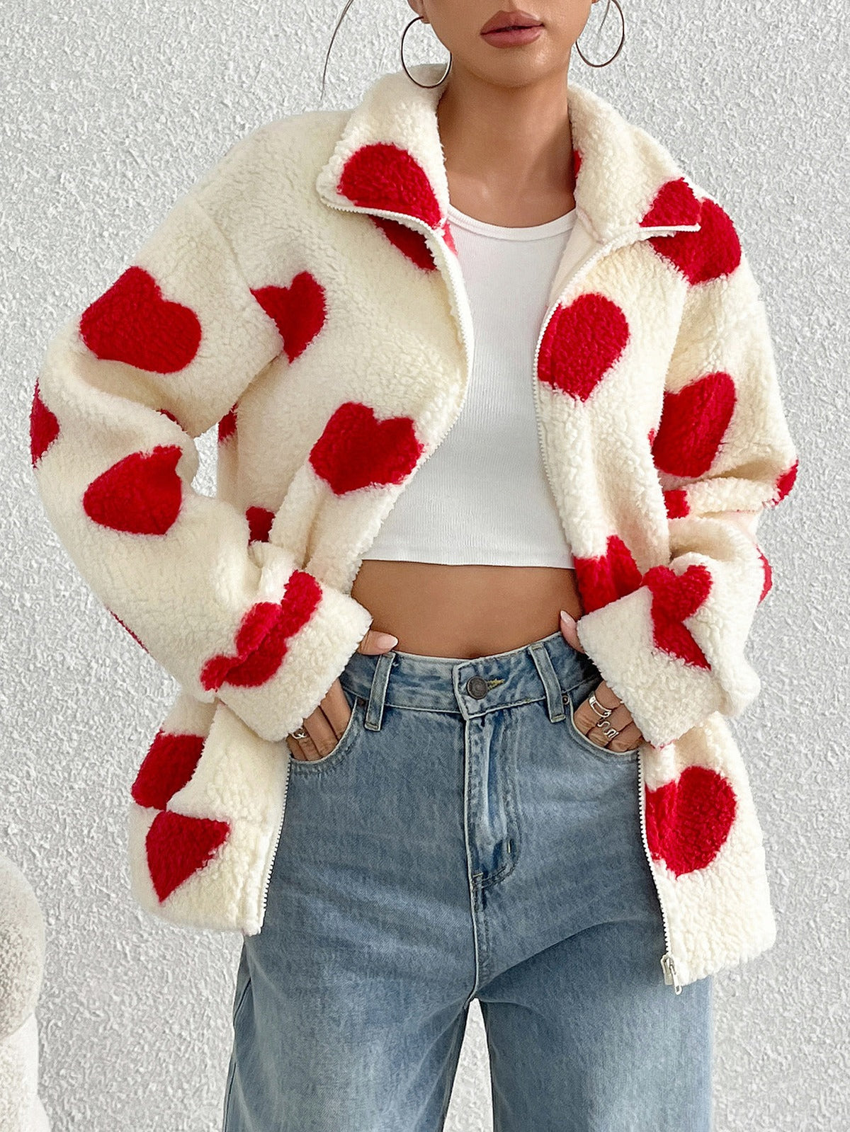 Women's Valentine's Day Heart-Shaped Sherpa Coat