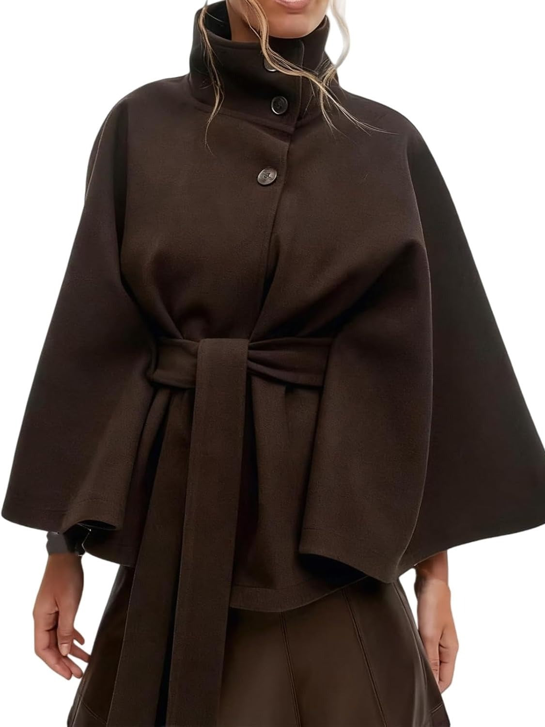 Women's Elegant Turtleneck Batwing Cape Coat