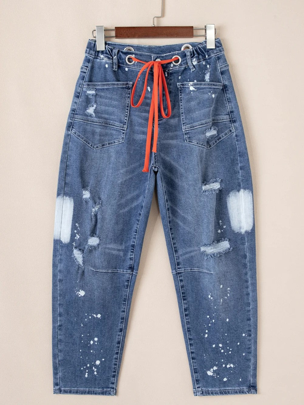 Casual Women's Distressed Drawstring Jeans