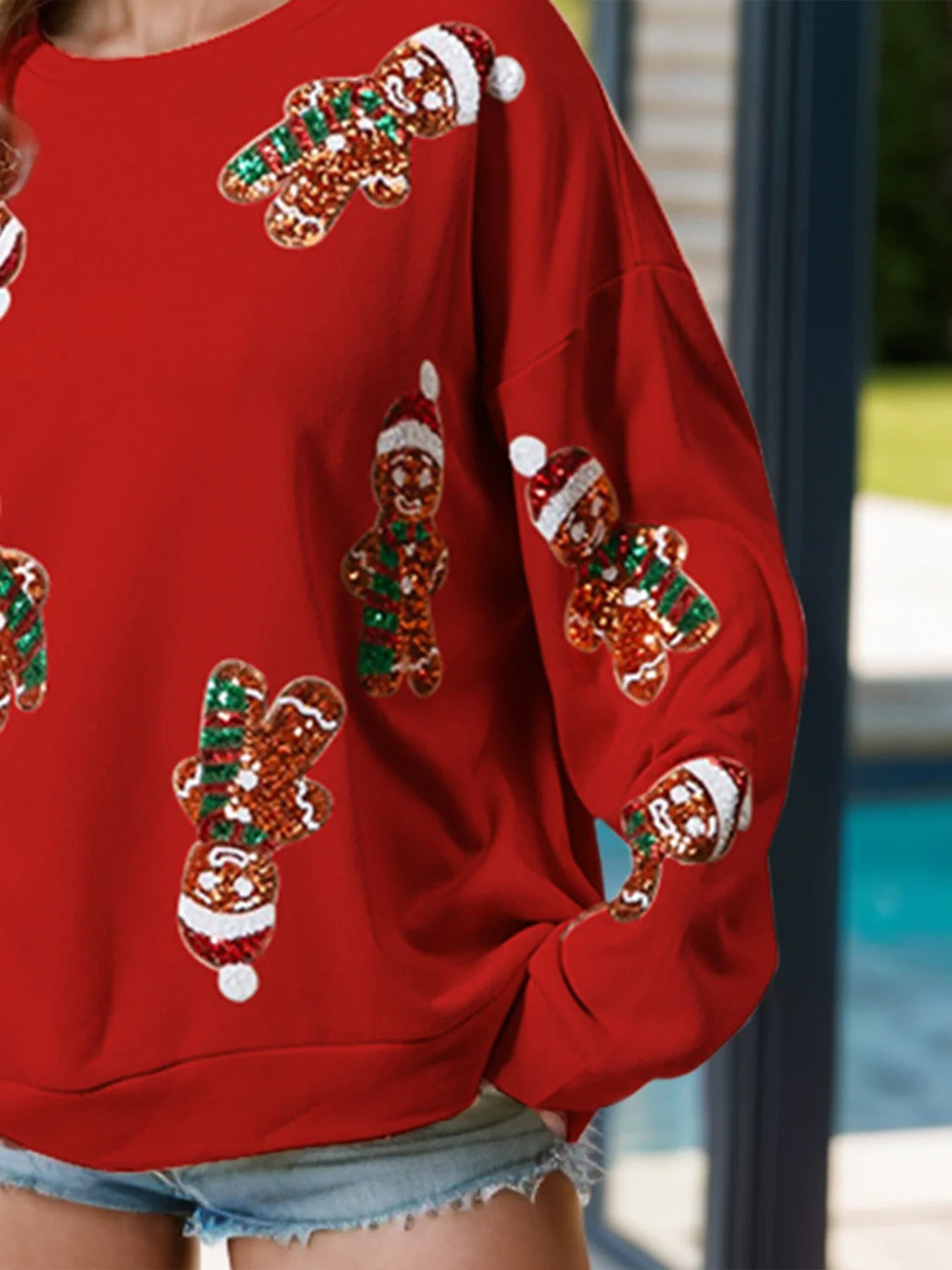 Women's Christmas Gingerbread Man Sequin Sweatshirt