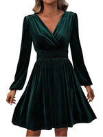 Women's Elegant V Neck Long Sleeves Velvet Dress