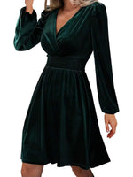 Women's Elegant V Neck Long Sleeves Velvet Dress