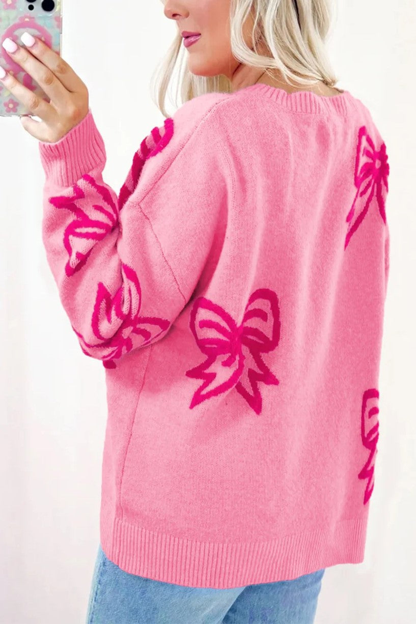 Valentine's Day Pink Bow Knit Sweater