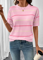 Women's Short Sleeve Knit Striped Top
