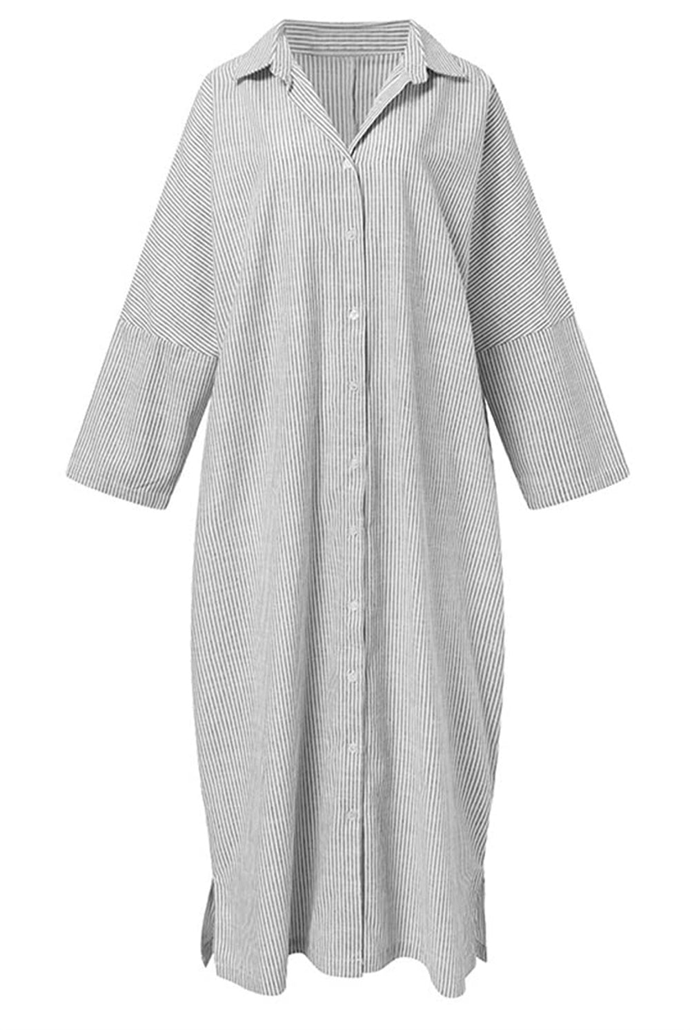 Women's Long Sleeve Button Down Loose Striped Maxi Shirt Dress