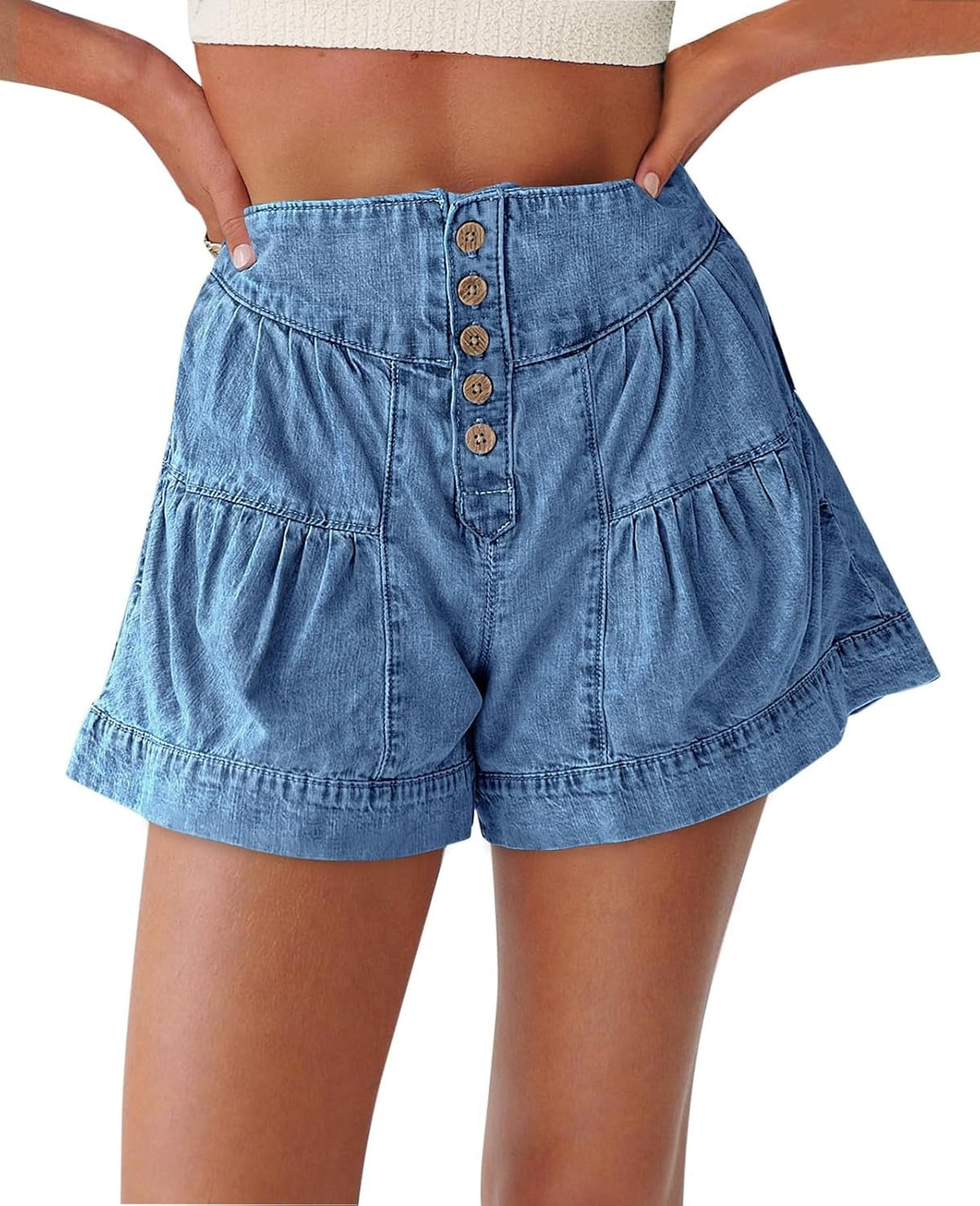 Women's Summer Button Up High Waisted Denim Shorts