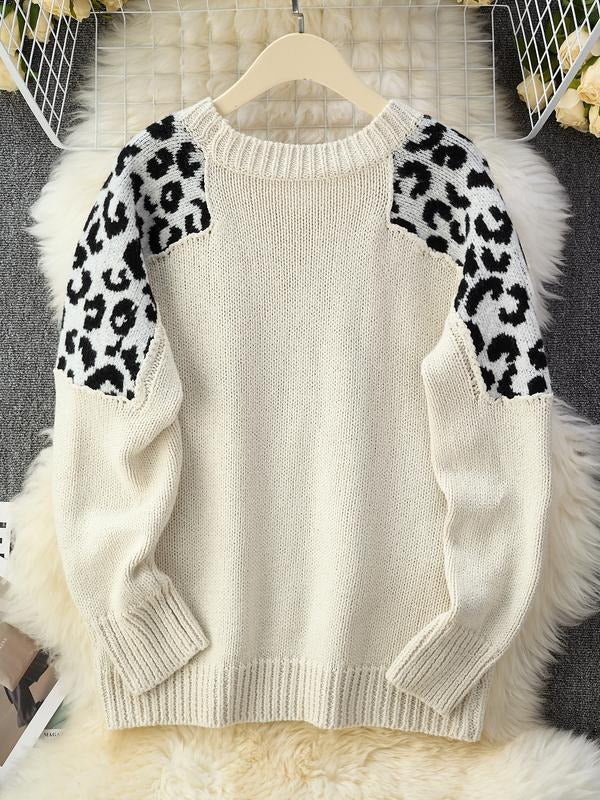 Women's Leopard Print Patchwork Sweater