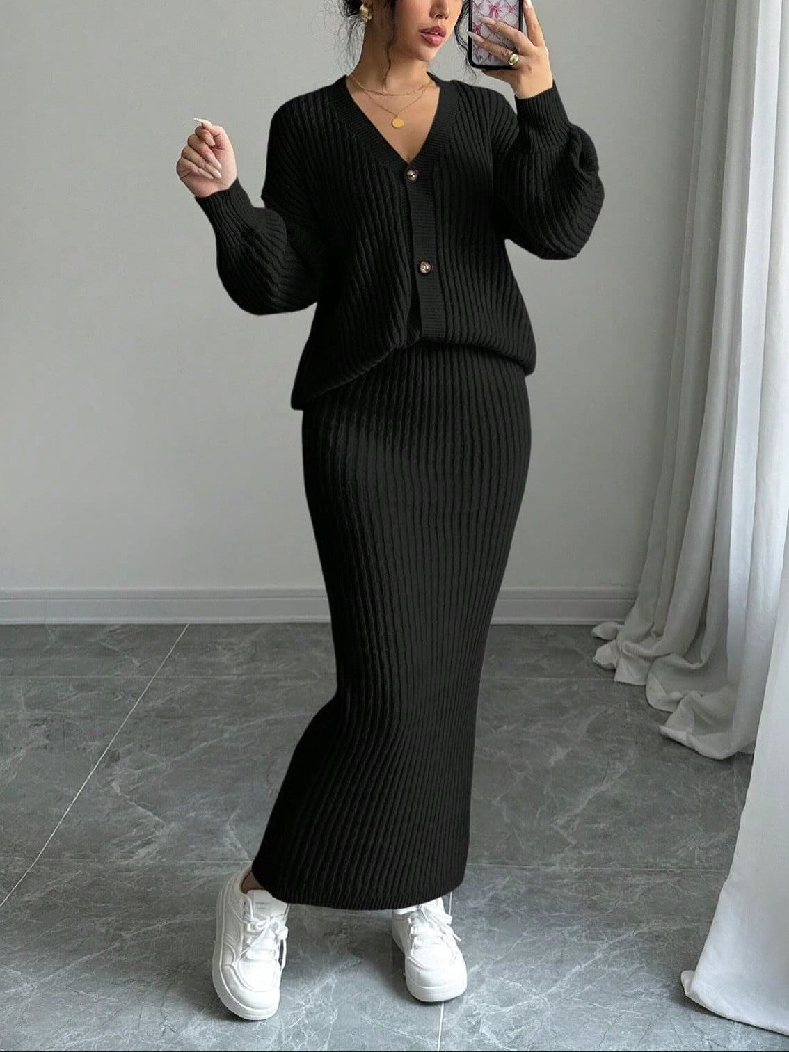 Women's Elegant Wrap Knit Skirt Two-Piece Set