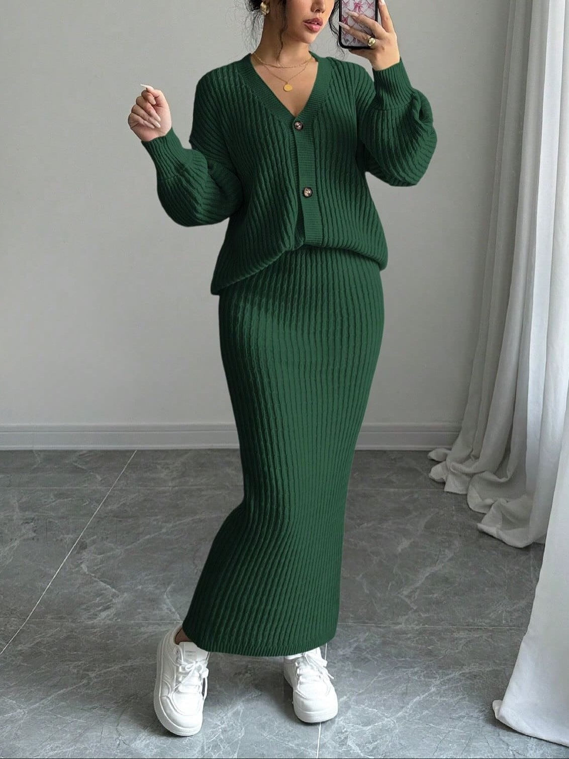 Women's Elegant Wrap Knit Skirt Two-Piece Set