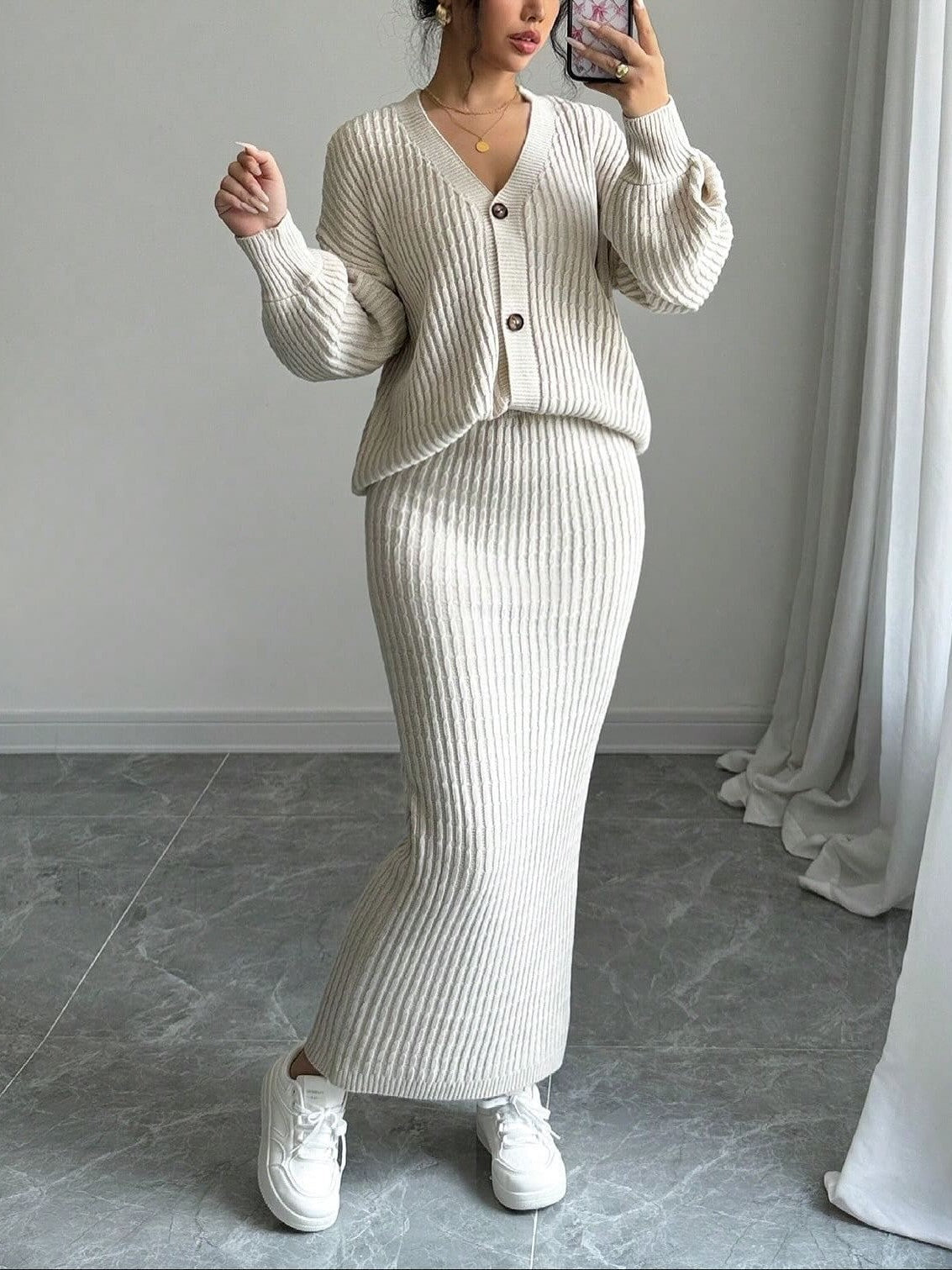 Women's Elegant Wrap Knit Skirt Two-Piece Set