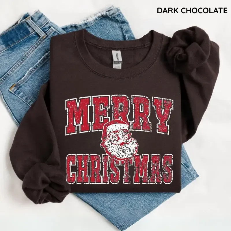 Vintage Distressed Merry Christmas Santa Sweatshirt