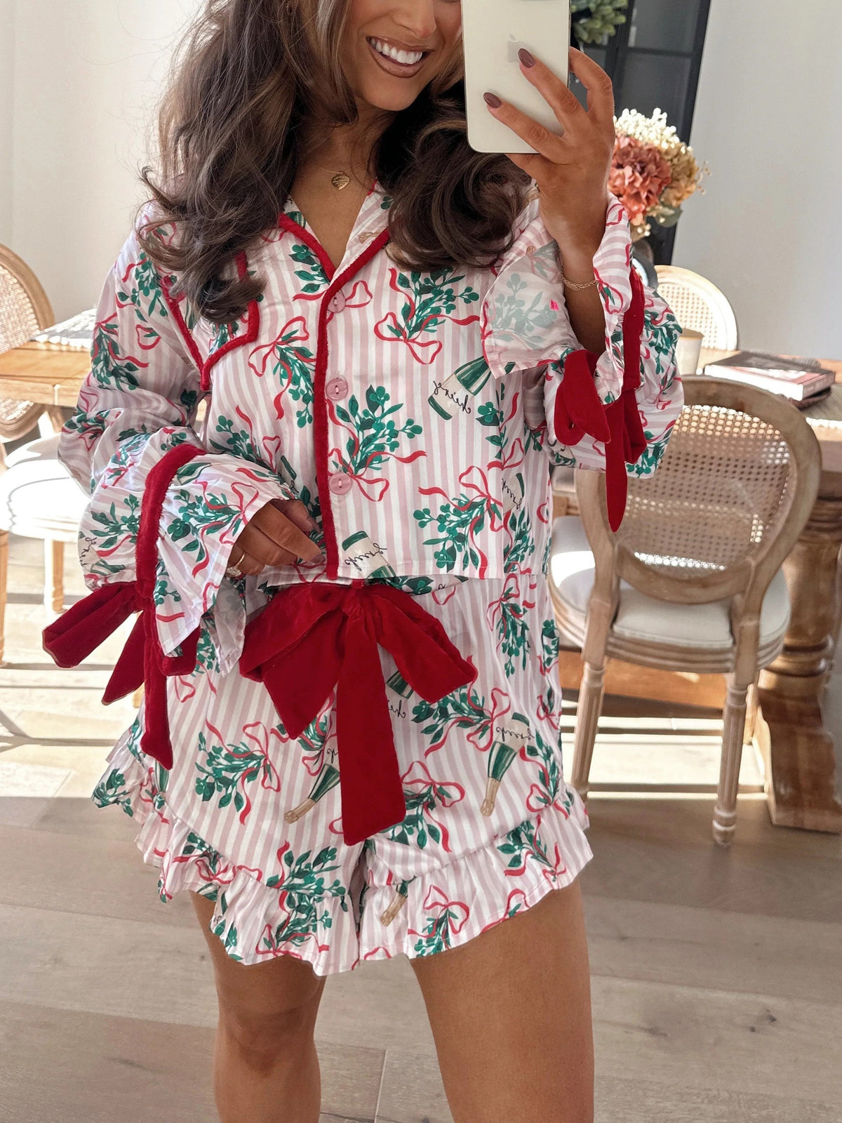 Women's Satin Ruffle Pajama Set
