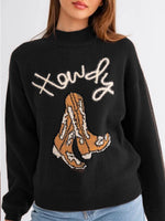 Western Howdy Boot Graphic High Neck Sweater