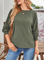 Women's Soft Ribbed Crewneck Long Sleeve Shirts Knit Tops