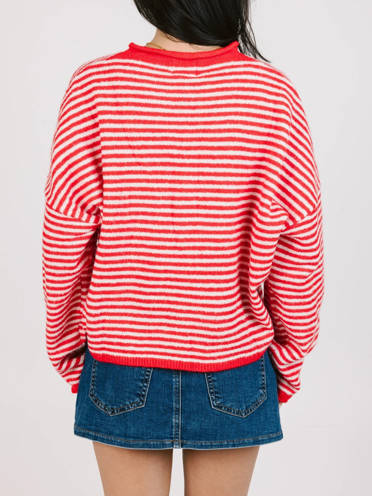 Women's Rolled Hem Striped Cardigan