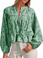 Women's Balloon Sleeve Tie-Waist Striped Top