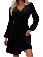 Women's Elegant V Neck Long Sleeves Velvet Dress