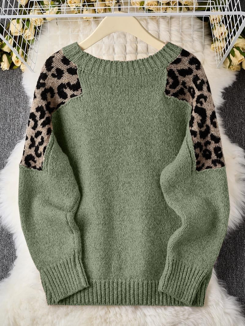 Women's Leopard Print Patchwork Sweater