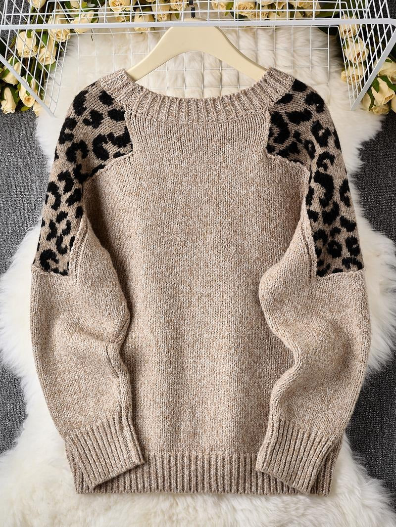 Women's Leopard Print Patchwork Sweater