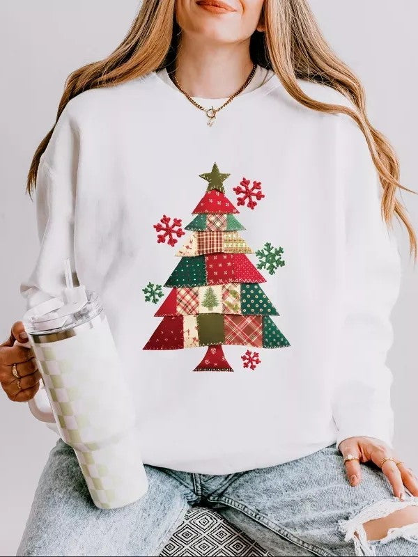 Women's Patchwork Christmas Tree Sweatshirt