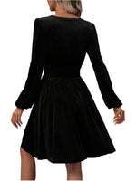 Women's Elegant V Neck Long Sleeves Velvet Dress