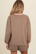 Women's Checkerboard Long Sleeve Pullover and Shorts Set