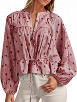 Women's Balloon Sleeve Tie-Waist Striped Top