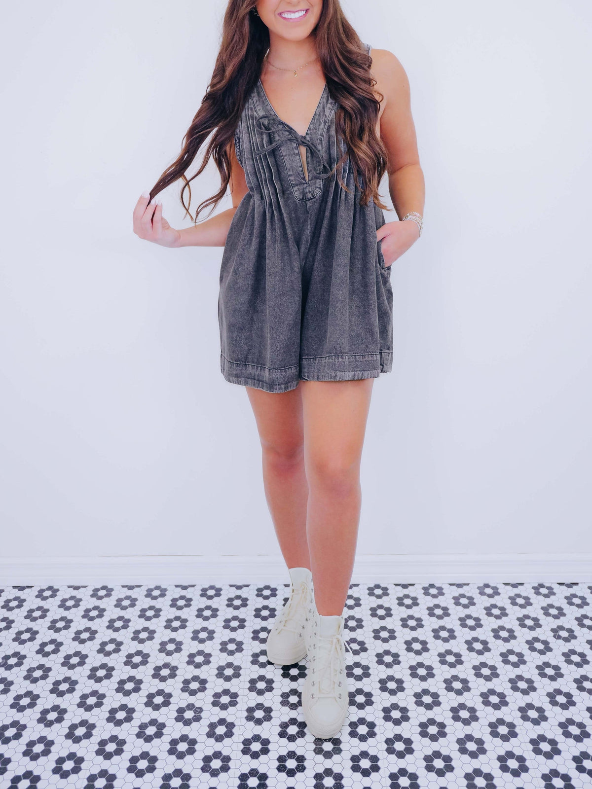 Women's Sparkly Rhinestone Denim Romper