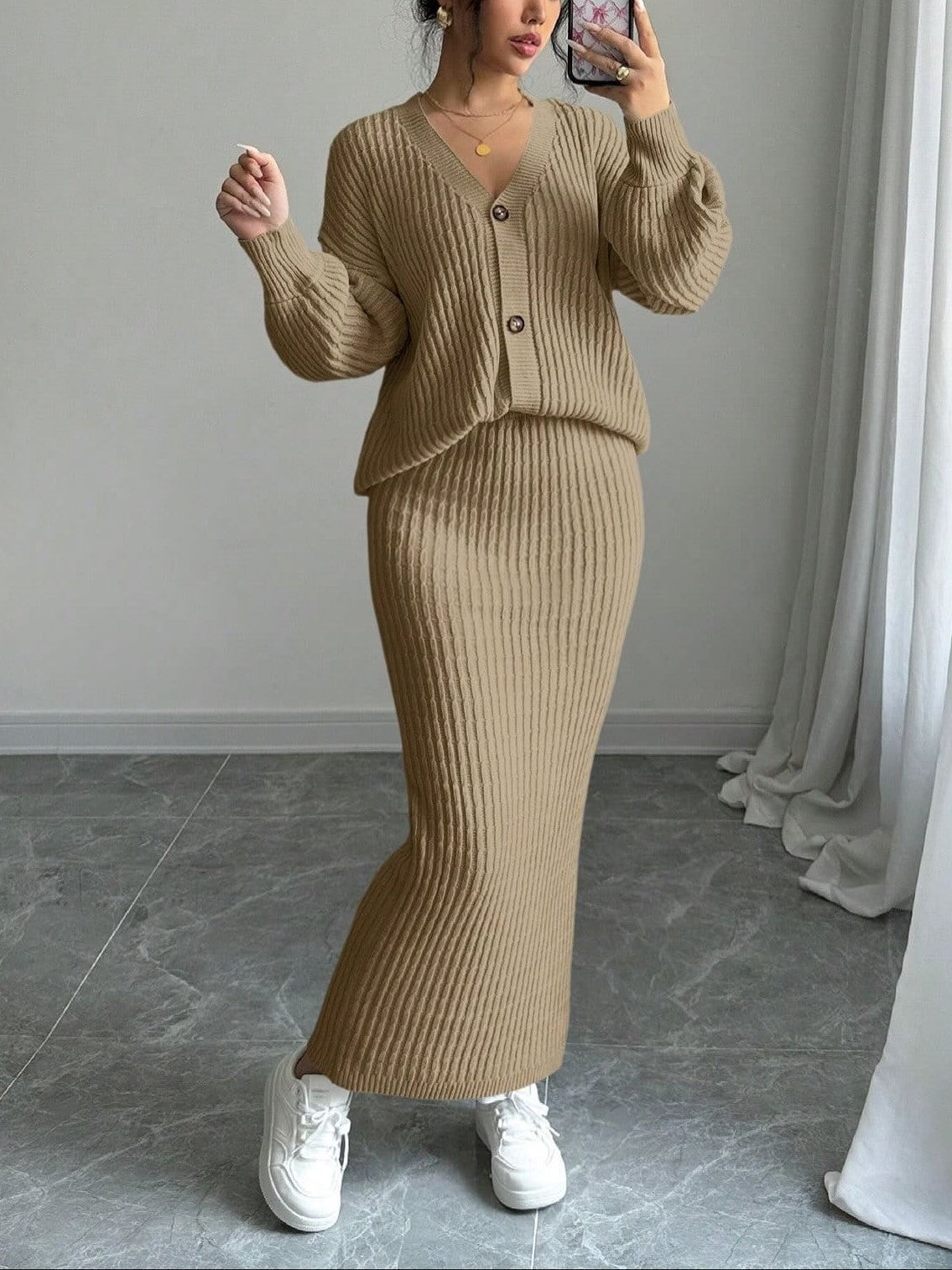 Women's Elegant Wrap Knit Skirt Two-Piece Set