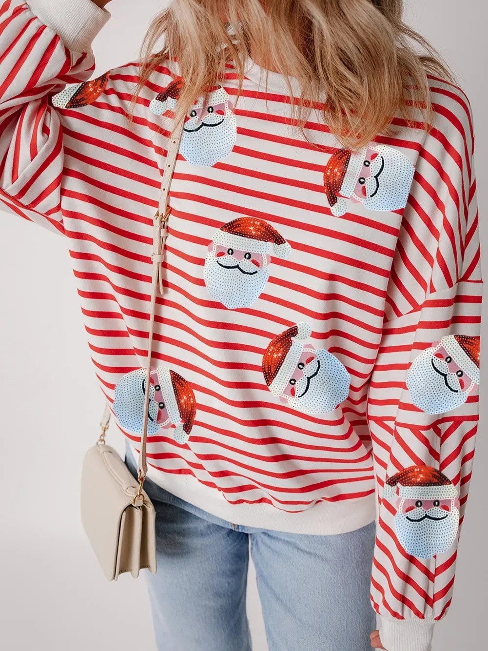Women's Striped Santa Sequin Sweatshirt