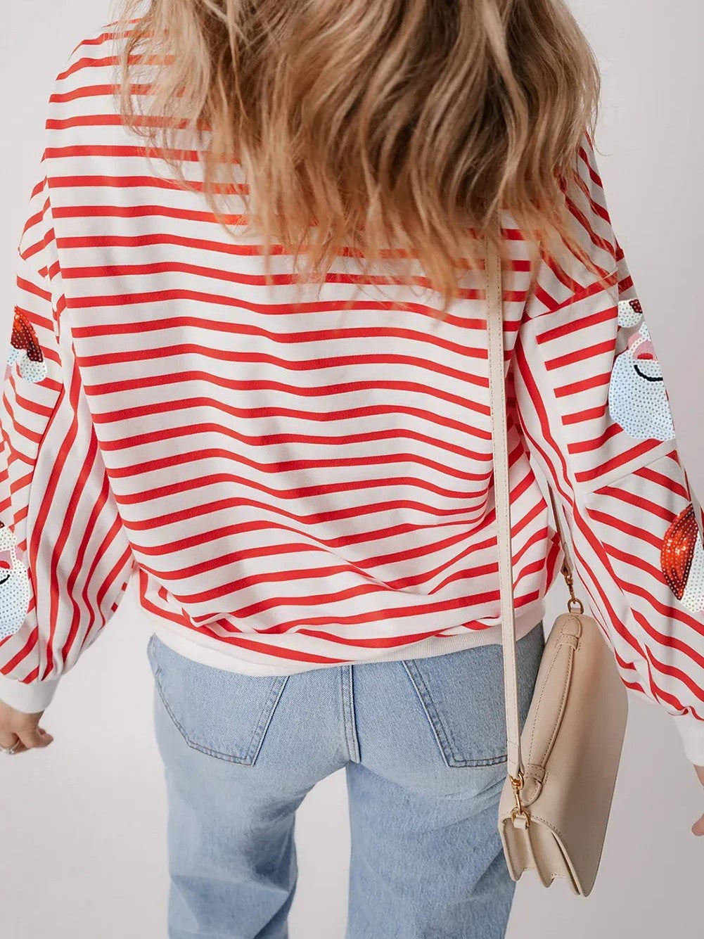 Women's Striped Santa Sequin Sweatshirt