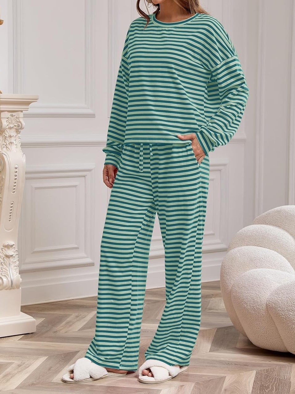 Women's Striped Casual Two-Piece Set