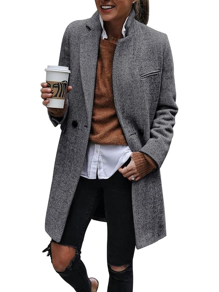 Women's Winter Notch Lapel Double Breasted Long Blazer Overcoat