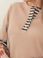 Women's Striped And Plaid Patchwork Top